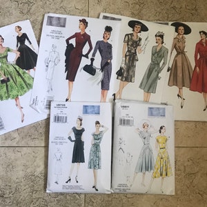 LOT of 6 Vintage VOGUE Reproduction Vintage Sewing Patterns - 1940s Dress - 1950s Dress - Pin Up Dress - Rockabilly Dress - Designer Dress