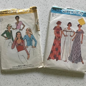 2 1970s Simplicity Sewing Patterns for a Flutter Sleeve Maxi Dress and a Short or Long Sleeve Sweet Pullover Boho Style Top - 34 Bust