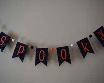 Spooky Banner, Halloween Banner, Halloween Garland, Spooky Garland, Halloween Decorations, Halloween Party, Felt Ball Garland