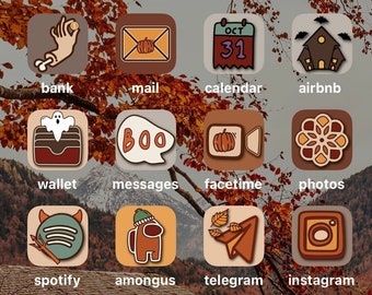 Plus de 150 icônes d'application iPhone Halloween et automne dessinées à la main | App Covers IOS 14 Fall Aesthetic | Écran d'accueil personnalisé festif IOS14 | Automne effrayant