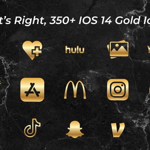 350+ iPhone IOS 14 App PNG Icons Pack | Transparent Gold Icon Aesthetic | Social Media Phone IOS14 | Cute Personalised Home Screen Widget