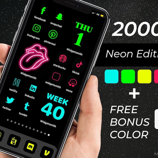 Neon Blue App Icons Etsy