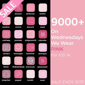 9000+ iPhone IOS 14 App Pink Icons Pack | All Pinks White Icons Aesthetic | Social Media Phone IOS14 | Personalised Home Screen Widget