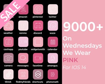 9000+ iPhone IOS 14 App Pink Icons Pack | All Pinks White Icons Aesthetic | Social Media Phone IOS14 | Personalised Home Screen Widget