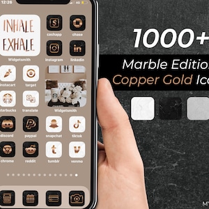 1000+ Copper Gold Marble iPhone iOS 17 App Icons Pack | Copper Gold on Aesthetic White, Grey and Black Marble Background |Home Screen Widget