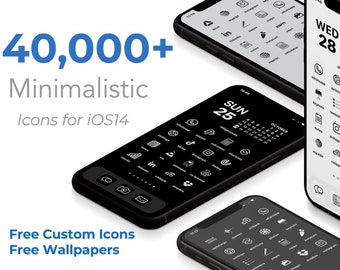 Oltre 40.000 pacchetti di icone minimi per iPhone iOS 17 / Estetica minimalista / Nero, Bianco, Grigio / Widget schermata iniziale personalizzata / Icone personalizzate gratuite