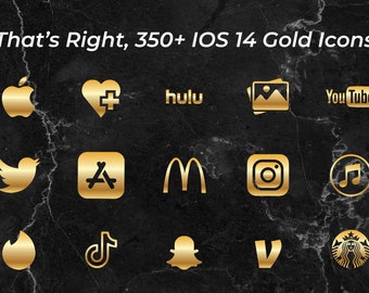 350+ iPhone iOS 17 App PNG Icons Pack | Transparent Gold Icon Aesthetic | Social Media Phone IOS17 | Cute Personalised Home Screen Widget