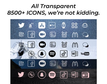 Mega 8500+ iPhone Icons IOS 14 PNG Icons Pack | Transparent White, Black, Grey and Pink Icons Aesthetic | Personalised Home Screen Widget