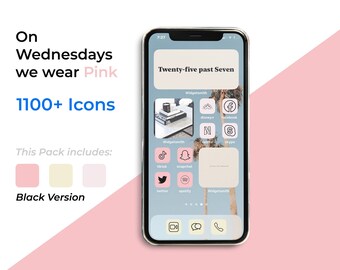 1100+ iPhone iOS 17 App Pink Icons Pack | Cream/Pink Apps Black Icons Aesthetic | Social Media Phone IOS17 | Personalised Home Screen Widget