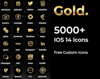 5000+ Gold iPhone IOS 14 App Icons Pack | Gold Icon Aesthetic Black Background | Social Media Phone IOS14 | Personalised Home Screen Widget