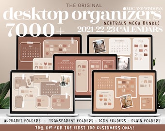 2022, 2023 Calendars Neutral Desktop Organizer Mega Bundle | Desktop Wallpaper Neutral Boho - Study, Work, Business To Do | Mac Windows