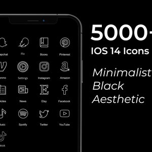 5000 Minimal Black iPhone iOS 17 App Icons Pack White Icon Aesthetic Black Background Social Media Phone IOS17 Home Screen Widget image 1