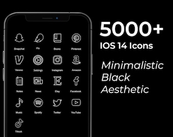 5000+ Minimal Black iPhone IOS 14 App Icons Pack | White Icon Aesthetic Black Background | Social Media Phone IOS14 | Home Screen Widget