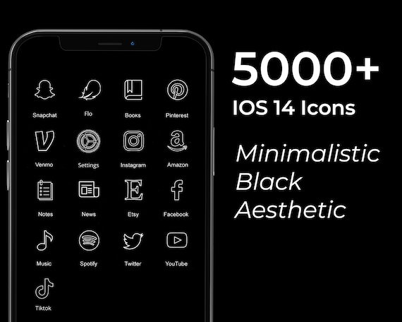 5000 Minimal Black Iphone Ios 14 App Icons Pack White Icon Etsy