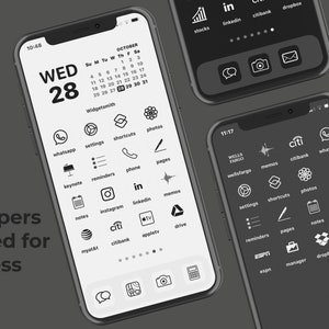 40,000 Minimal iPhone IOS 16 Icon Pack Minimalistic Aesthetic Black, White, Grey Personalised Home Screen Widget Free Custom Icons zdjęcie 4