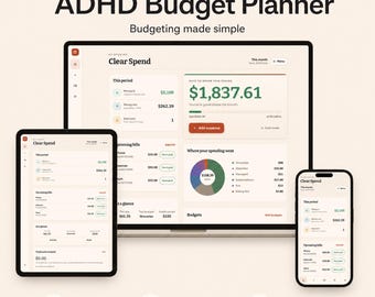 Planejador de Orçamento para TDAH | Rastreador de Orçamento | Painel de Orçamento Simples | Planejador de Despesas e Receitas | Aplicativo para Navegador