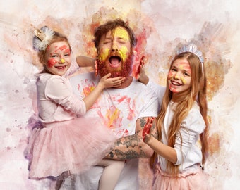 Pittura digitale personalizzata per acquerelli e schizzi per famiglie, modifica grafica, regalo personalizzato, ritratto da foto, regalo di anniversario, regali fotografici