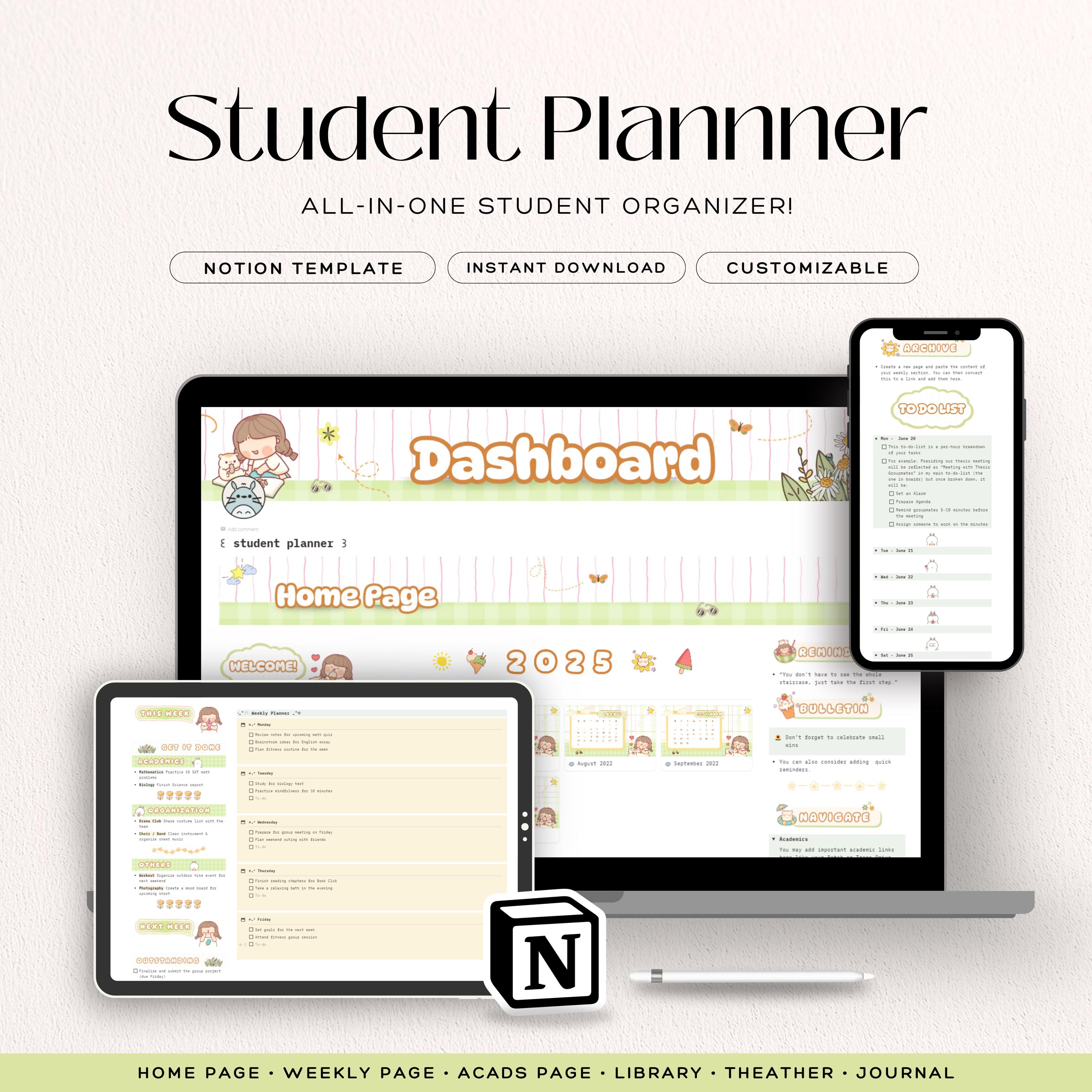 Notion Student Planner Template, School Assignment Tracker, College ...