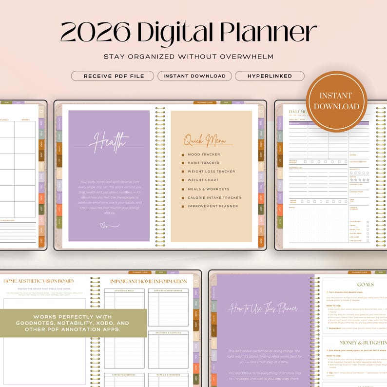 2026 Digital Planner | Adhd-friendly Hyperlinked Goodnotes Planner ...