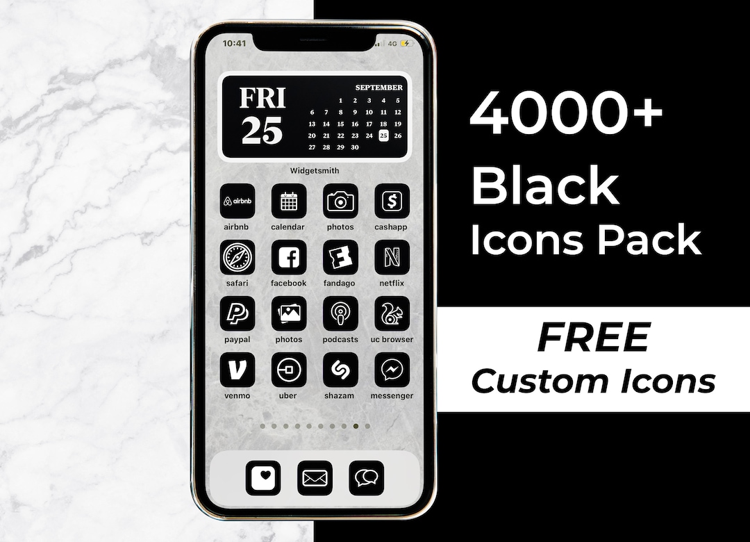 4000+ Black iPhone Ios 17 App Icons Pack | White Icon Aesthetic Black ...