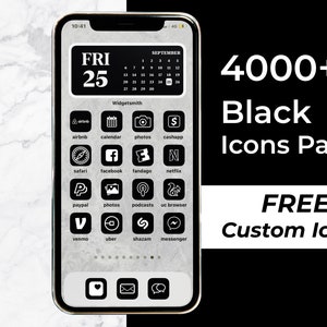 4000+ Black iPhone IOS 14 App Icons Pack | White Icon Aesthetic Black Background | Social Media Phone IOS14 | Home Screen Widget