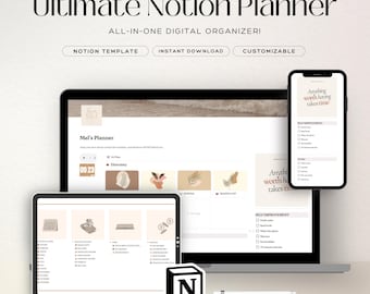 Ultimate Notion Planner Template | Digital Life Organizer | Minimalist Productivity Dashboard | Monthly, Work, Budget & Wellness Tracker