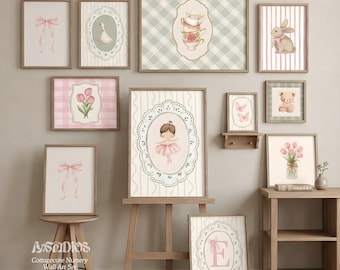 Baby Girl Nursery Wall Art Set, Floral Cottagecore Nursery Prints, Farmhouse Baby Room Decor, Pastel Nursery Gallery Wall