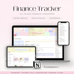 Modello di Notion per la finanza personale / Tracker di budget e registro delle spese / Dashboard di pianificazione finanziaria Notion / Tracker di denaro tutto in uno