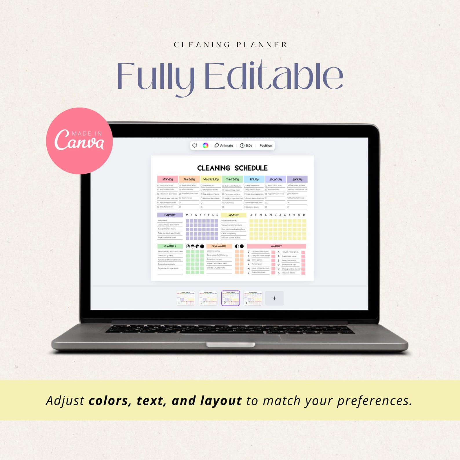Editable Cleaning Schedule | Printable Cleaning Planner | Digital Chore ...