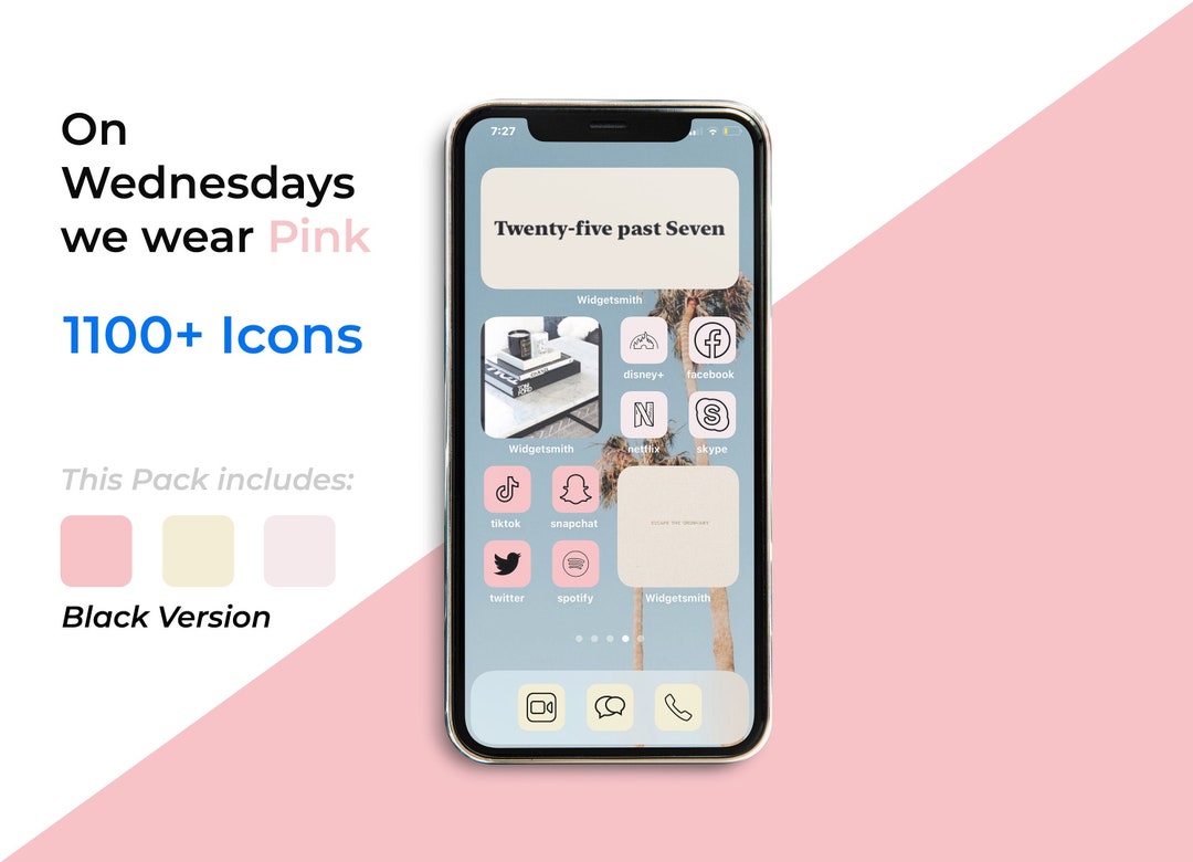 1100+ iPhone Ios 17 App Pink Icons Pack | Cream/pink Apps Black Icons ...