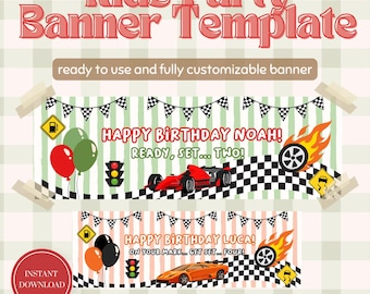 Kids Party Banner Printable, Editable Birthday Banner Template Canva, Custom Kids Celebration Banner Design