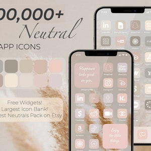 200,000 High Resolution iOS Neutral Beige White Icons Pack iPhone iOS 17 App Aesthetic Free Custom Icons IOS17 Home Screen Widgets image 1