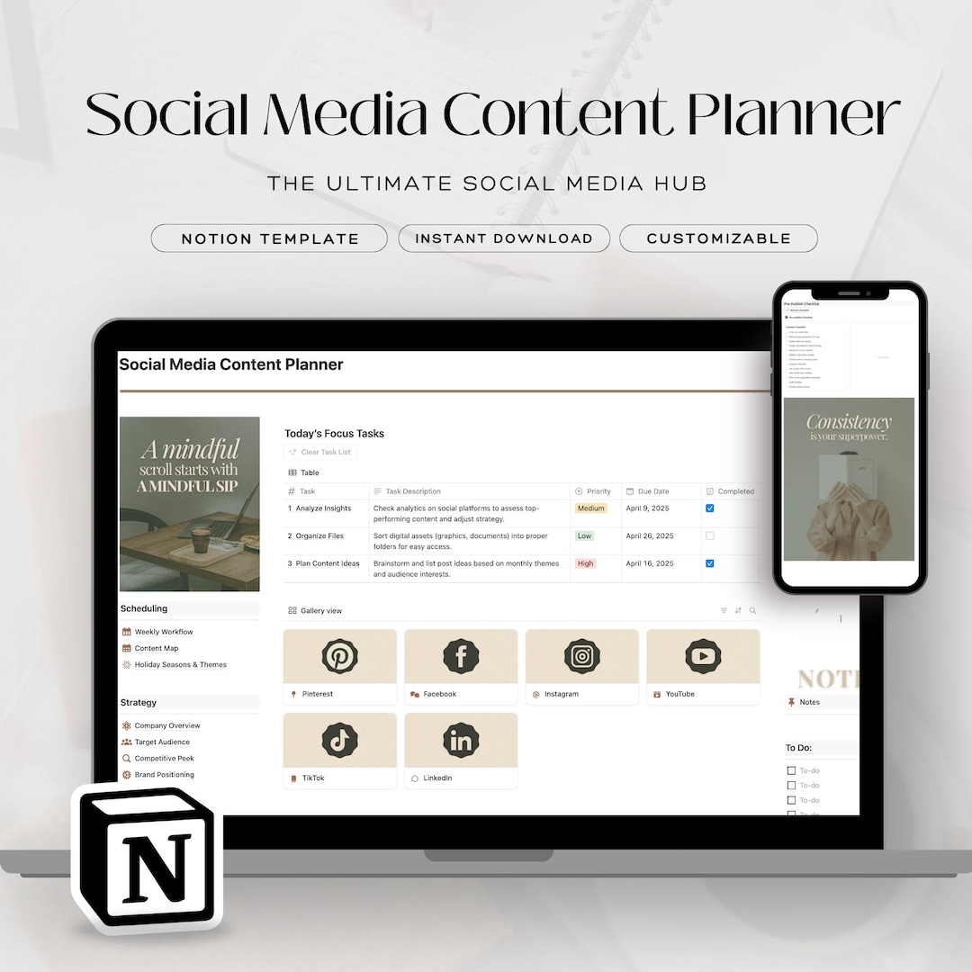 Social Media Planner Notion Template | Digital Content Calendar ...