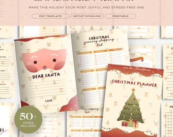 Planificador de Navidad 2025 / Planificador de fiestas imprimible / Planificador de comidas, Lista de regalos, Seguimiento de presupuesto, Listas de tareas, Organización de fiestas