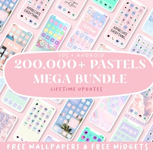 200,000+ PASTELS MEGA BUNDLE  |  Neon Icons Aesthetic | IOS17  Social Media iPhone | Personalised Home Screen Widget | iPhone + Android