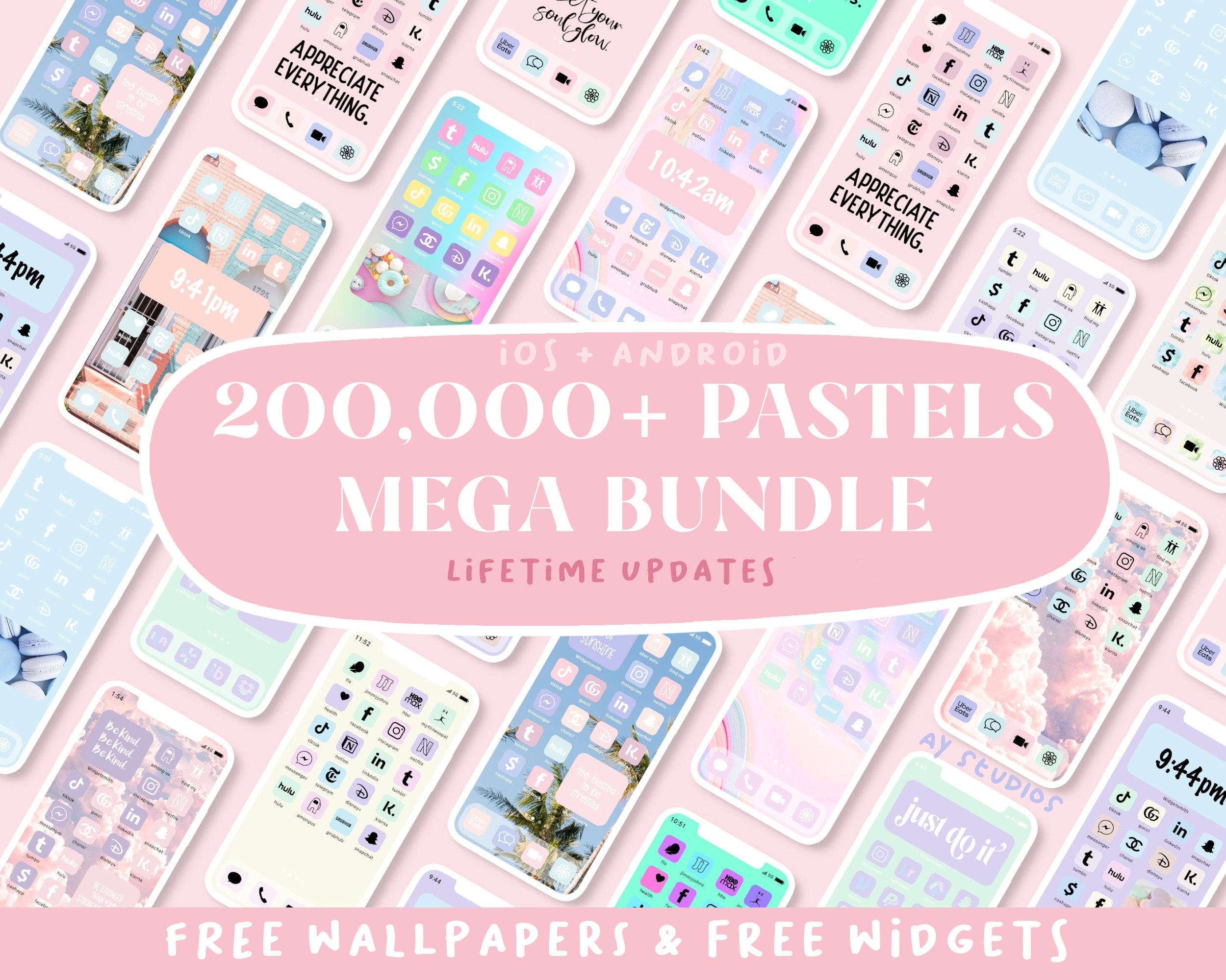 200.000+ PASTELL MEGA BUNDLE |  Neon Icons Ästhetik | IOS17 Social Media iPhone | Personalisiertes Startbildschirm-Widget | iPhone + Android