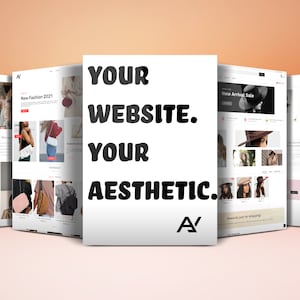 May include: Mockup of a website design for an online clothing store. The website features a clean and modern aesthetic with a focus on showcasing products. The text "Your website. Your aesthetic." is displayed on the front of the mockup.
