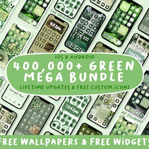 400,000+ GREEN MEGA BUNDLE | Green Aesthetic App Icons | Sage, Neon, Mint IOS17 App Covers | Free Widgets and Wallpapers | iPhone & Android