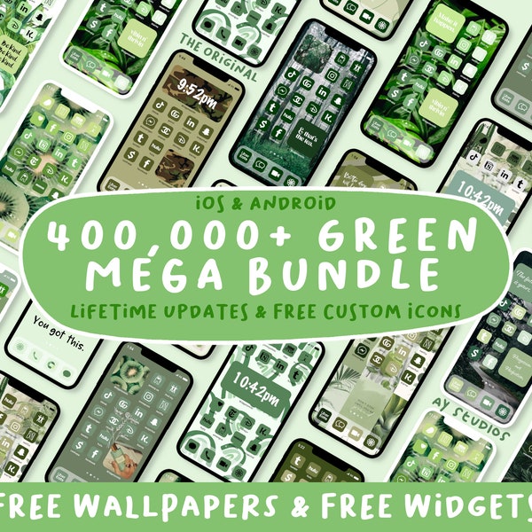 400,000+ GREEN MEGA BUNDLE | Green Aesthetic App Icons | Sage, Neon, Mint iOS14 App Covers | Free Widgets and Wallpapers | iPhone & Android