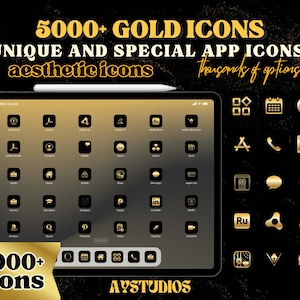 5000+ Gold iPhone iOS 18 App Icons Pack | Gold Icon Aesthetic Black Background | Social Media Phone IOS17 | Personalised Home Screen Widget