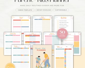 Parents Kids Planner | Family Routine Chore Charts | Daily Schedule, Habit Trackers, Printable Planner, Mom & Dad Planner