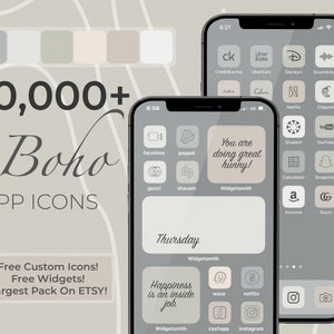 30,000+ iPhone iOS 17 Minimalistic App Icons Pack | Charcoal Grey Icons Aesthetic | Neutral Boho iPhone | Personalised HomeScreen Widget