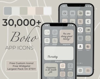 30,000+ iPhone iOS 17 Minimalistic App Icons Pack | Charcoal Grey Icons Aesthetic | Neutral Boho iPhone | Personalised HomeScreen Widget