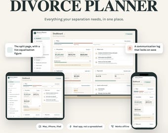 Divorce Planner App | Separation Planner | Asset Division, Custody Schedule, Legal Costs & Communication Log | Digital Download