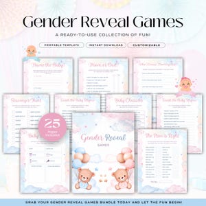 Gender Reveal Games Bundle Printable | 20 Gender Reveal Party Games + Editable Canva Template | Instant Download Baby Shower Activities