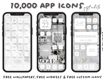 10,000+ Soft White iPhone iOS 17 App Icons Pack | Icon Aesthetic Background | Grey White Monochrome | Personalised Home Screen Widget