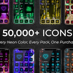 50,000+ MEGA NEON  iOS Icons Pack Bundle | iPhone iOS 17 App Aesthetic | Free Custom Icons | IOS17 Phone Home Screen Widget | High Res Png