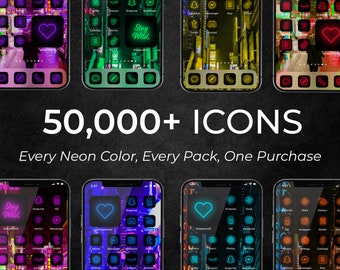 50,000+ MEGA NEON  iOS Icons Pack Bundle | iPhone IOS 14 App Aesthetic | Free Custom Icons | IOS14 Phone Home Screen Widget | High Res Png