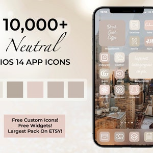 10,000 High Resolution iOS Neutral White Icons Pack iPhone IOS 14 App Aesthetic Free Custom Icons IOS14 Phone Home Screen Widget image 1