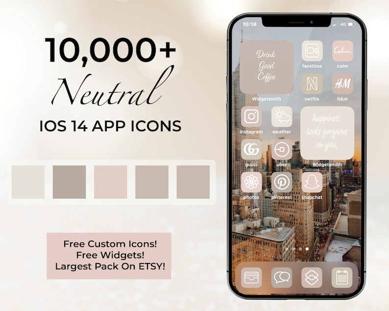 10,000 High Resolution iOS Neutral White Icons Pack iPhone IOS 14 App Aesthetic Free Custom Icons IOS14 Phone Home Screen Widget image 1